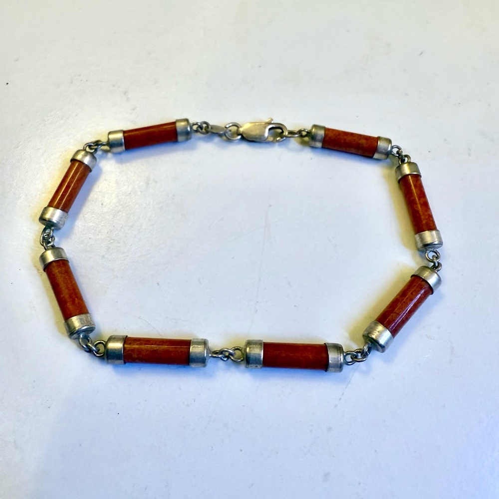 Elegant Silver and Burnt Orange Bracelet